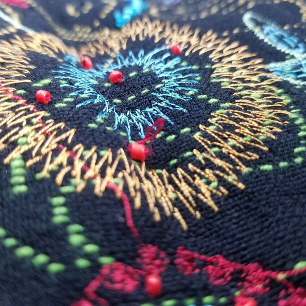 WHITE STAG Floral Embroidered Tapestry Lined Jacket Black Beaded Womens L 12/14 - Picture 11 of 12